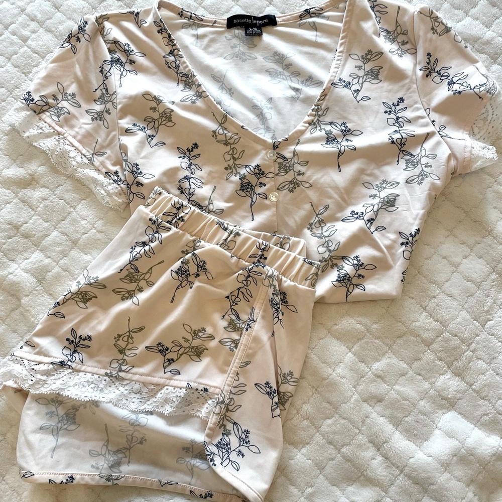 Satin with Lace Trim Pajama Set